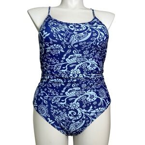 AI'Mage Blue Floral One-Piece Swimsuit NWT Large